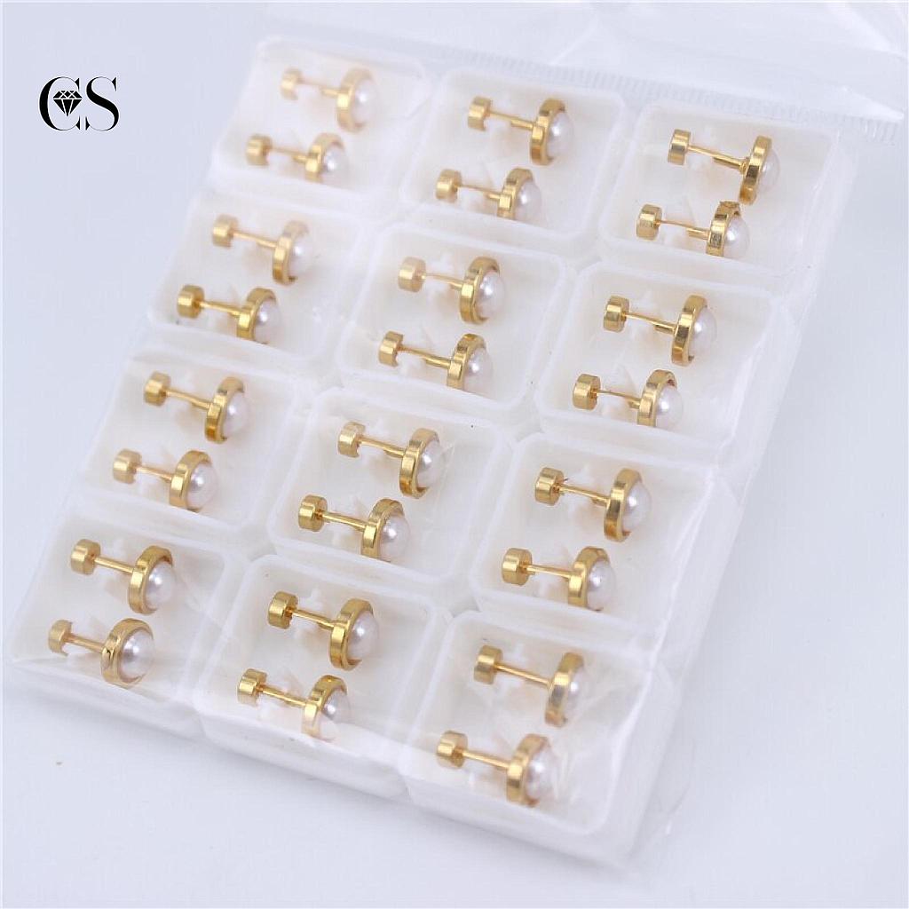 Par pendientes c/perla acero inoxidable