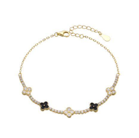 Pulsera Tennis 1.8mm y Cadena Forzatina con Dijes de Flores . Manilla , Brazalete . (VAN)