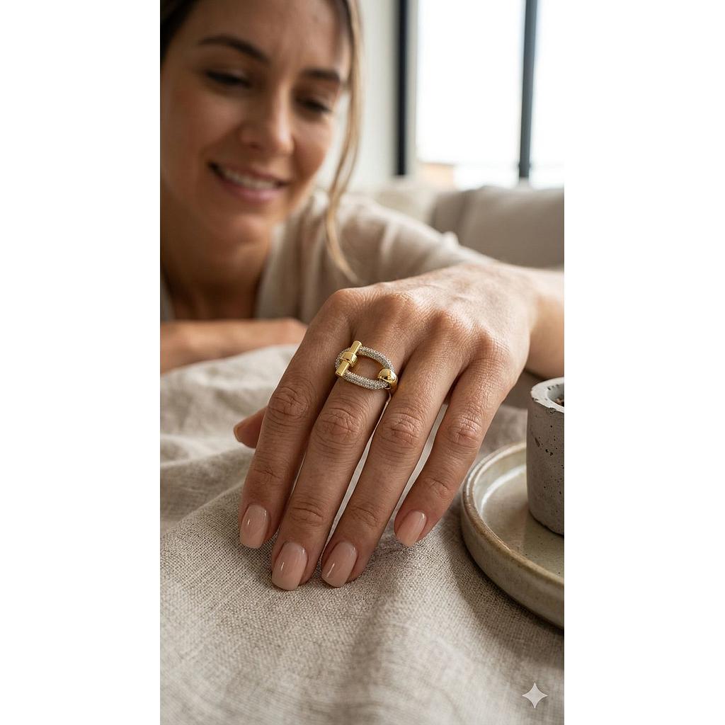 ANILLO GOLD ESLABON CON CIRCONIO