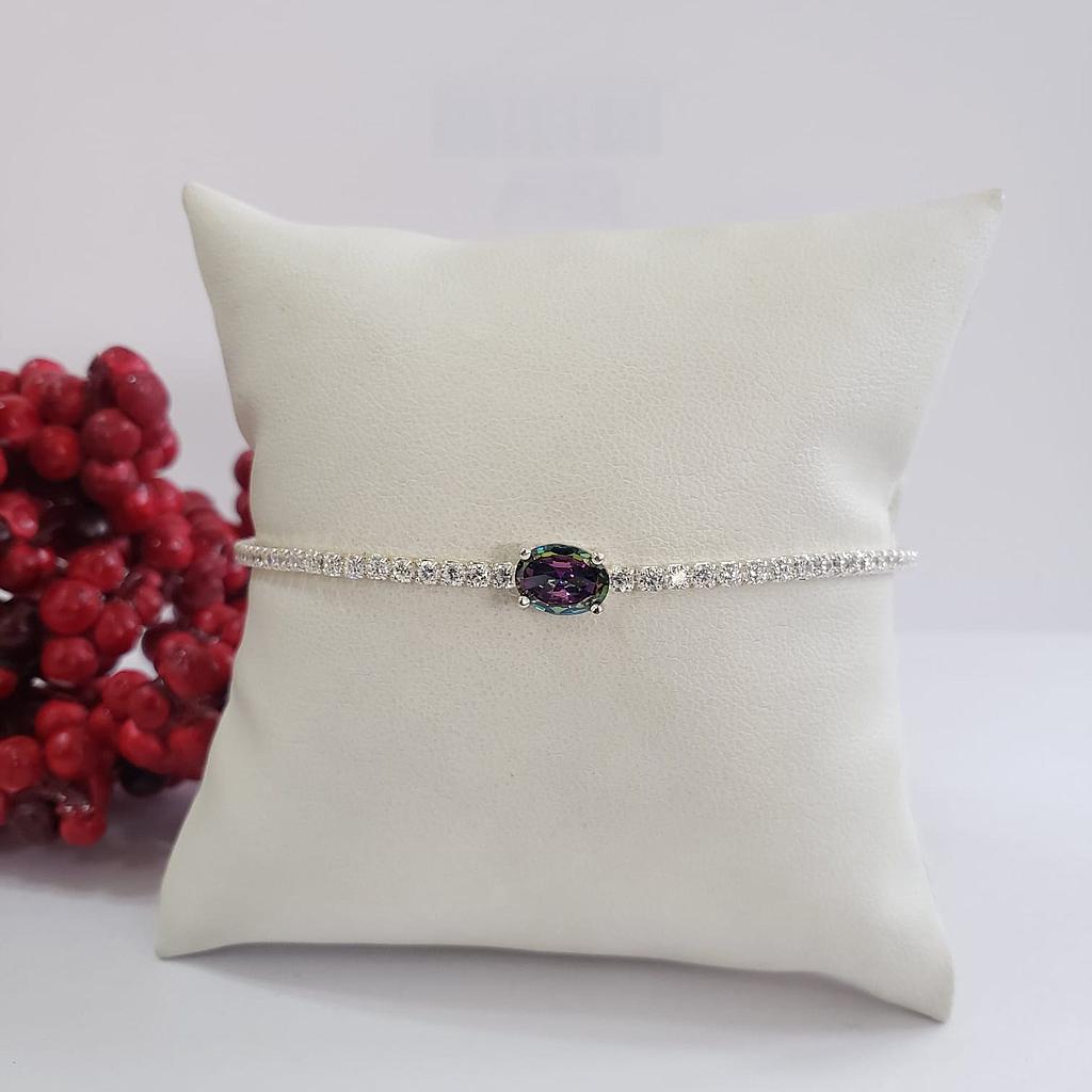 PULSERA DE DAMA AJUSTABLE CIRCONIO TENNIS OVALADO PLATA 925