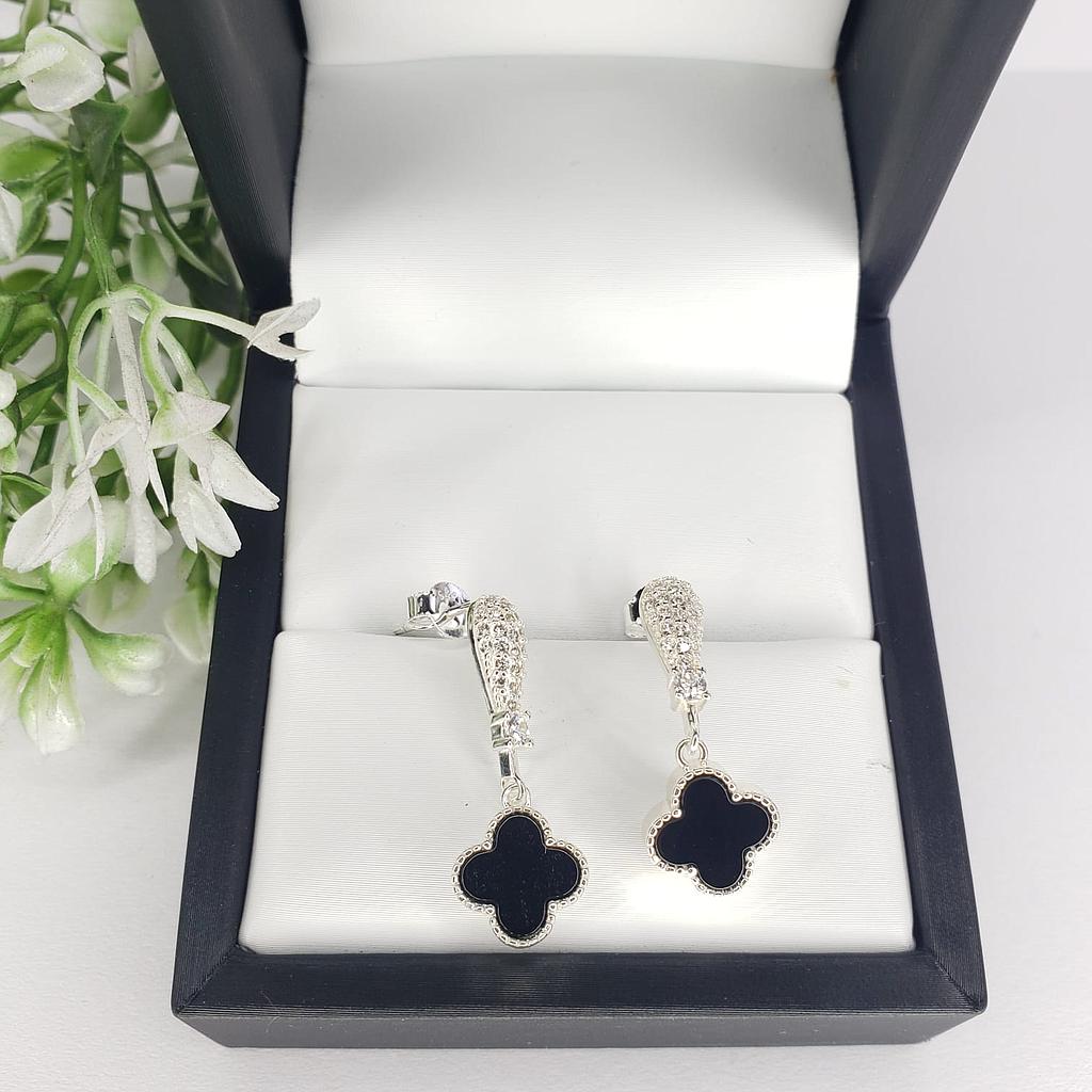 ARETES VAN CLEEF CON CIRCONIO DIJE NEGRO PLATA 925