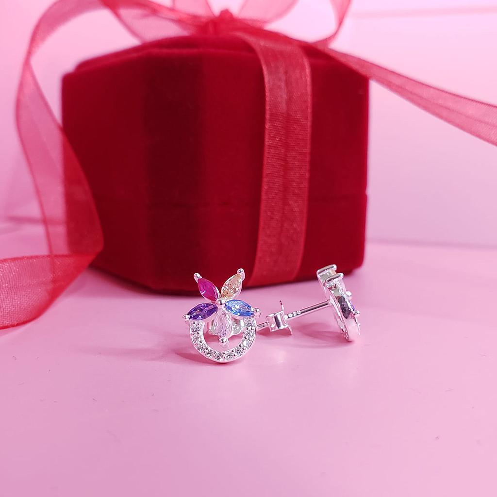 ARETES FFLOR DE COLORES PLATA 925