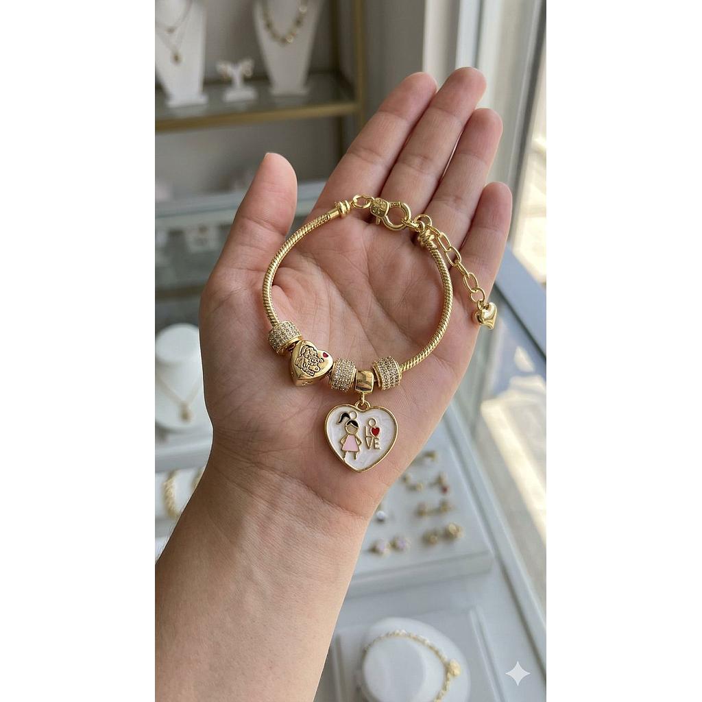 PLSERA CON CHARMS LOVE ORO LAMINADO
